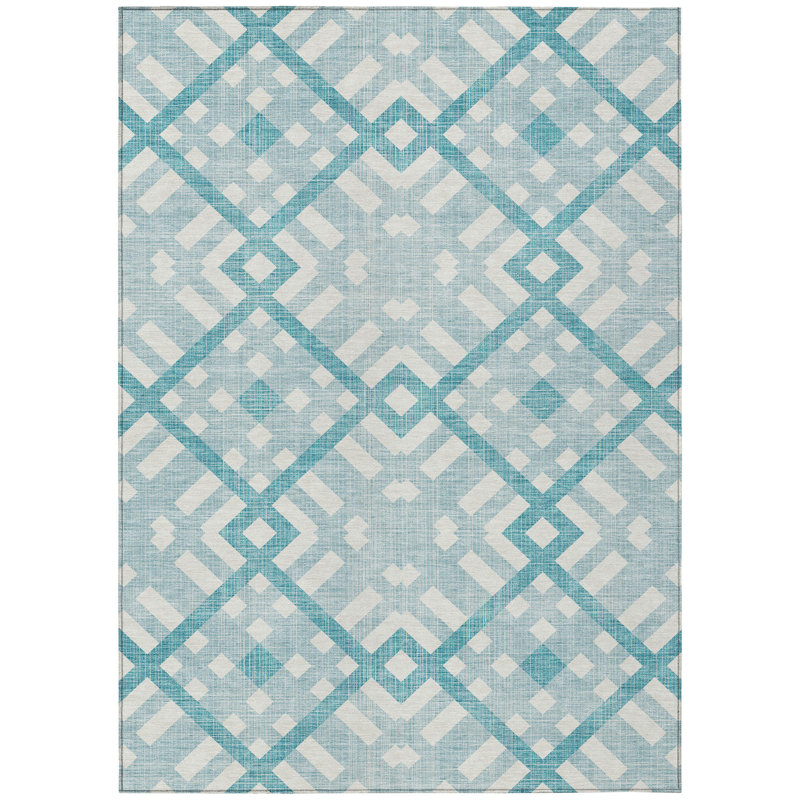 Tapis extérieur lavable bleu sarcelle 9 pi x 12 pi bleu turquoise et ivoire