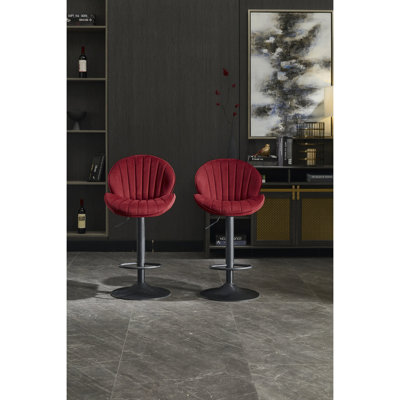 Chaises de bar rouges à hauteur de comptoir de 2 - tabourets réglables avec dossier et repose-pieds pour pub de cuisine, base en métal, revêtement en tissu, repose-pieds en mousse à haute résilience, siège, rembourrage en éponge