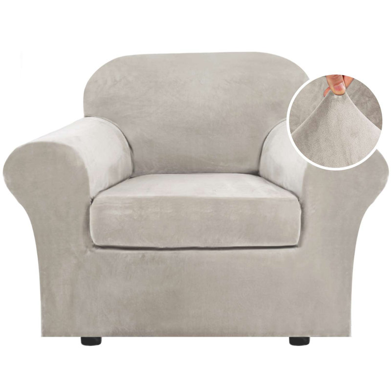 Rich Velvet Stretch 2 Pieces Box Cushion Armchair Slipcover with 1 Cushion Cover Furniture Protector Couch  Machine Washable
