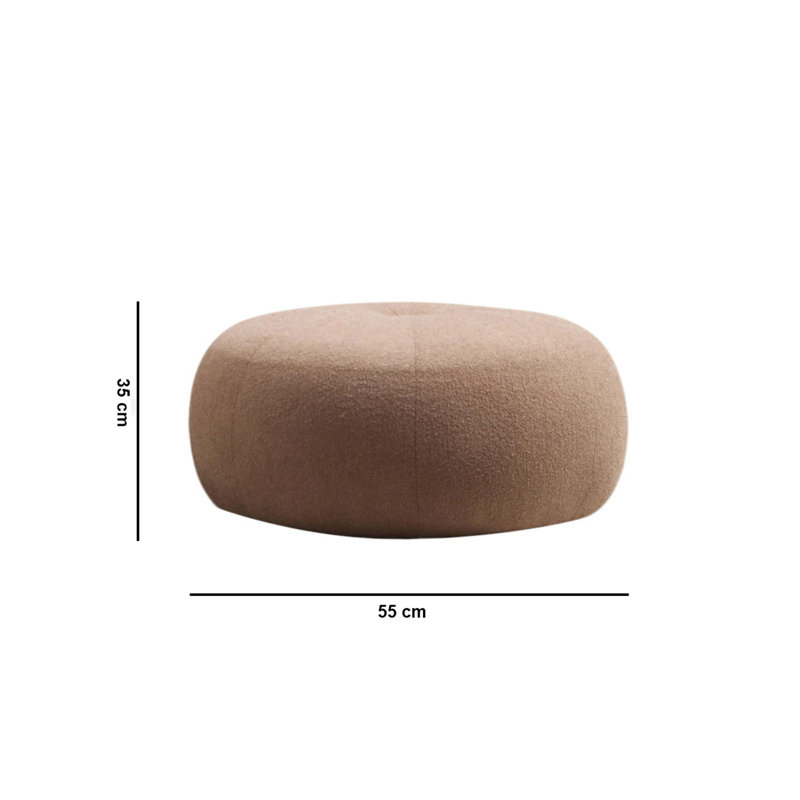 Cappuccino Pouffe with Beech Wood Frame & Walnut Legs, 21.7 Diameter x 13.8 Height | 100% Polyester Fabric, Soft Grey Foam & Feather Cushion | Stylish Scandinavian Design for Modern Living Spaces & Hotels