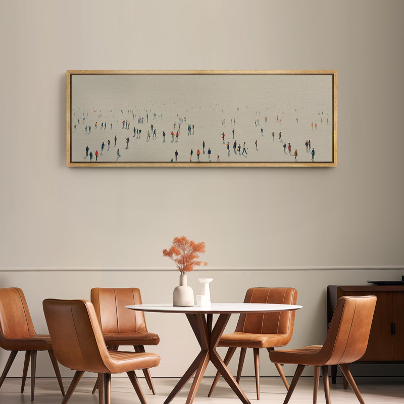 Foule piétonne minimaliste, scène d'art moderne, H 20 po x l 60 po, Natural