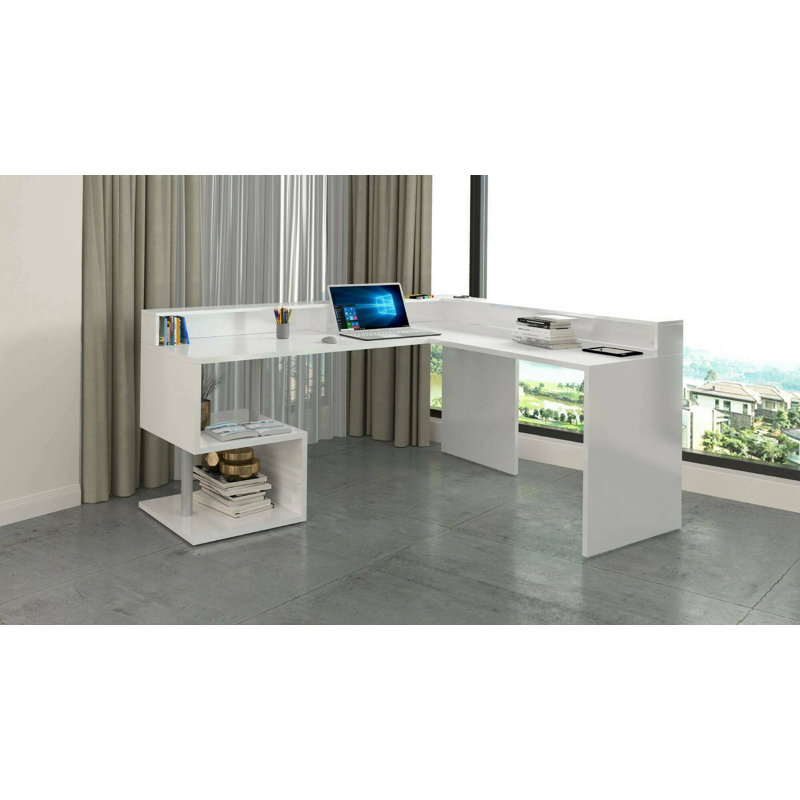 Nang L-Shaped Computer Desk, White
