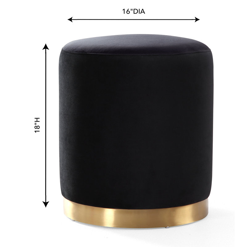 40.6cm Wide Velvet Round Standard Ottoman, Black