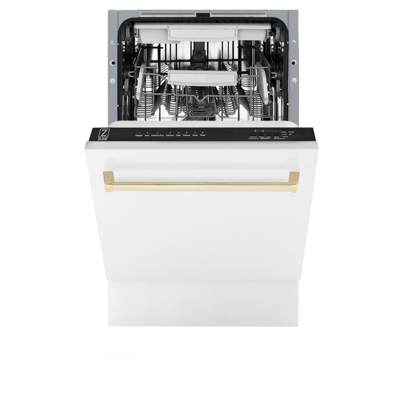 ZLINE Autograph Edition 18 in. Tallac Series Dishwasher in White Matte W/ Champagne Bronze Handle, 51dBa (DWVZ-WM-18-CB)