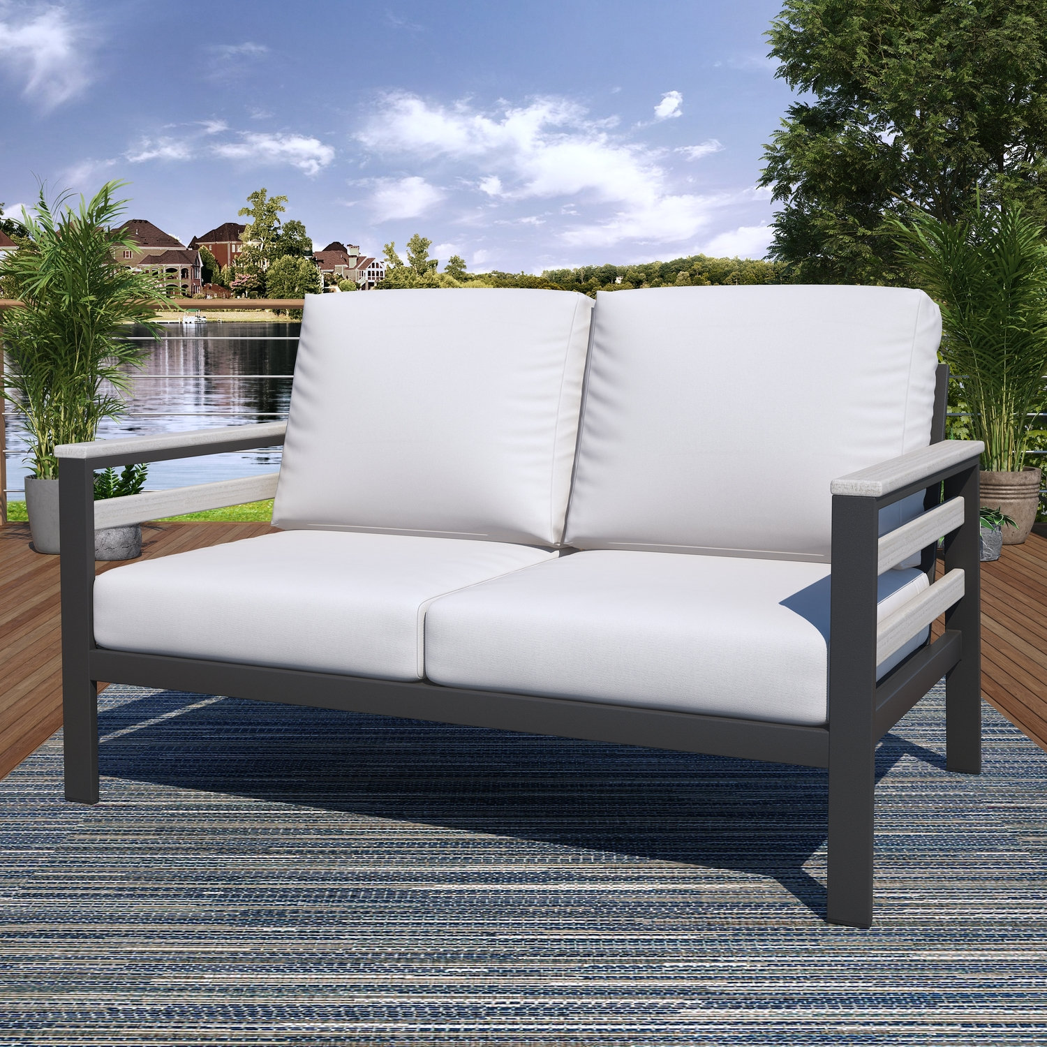 Townsend 55" Sunbrella® Patio Loveseat, Sunbrella Canvas Natural, White/Dark Gray
