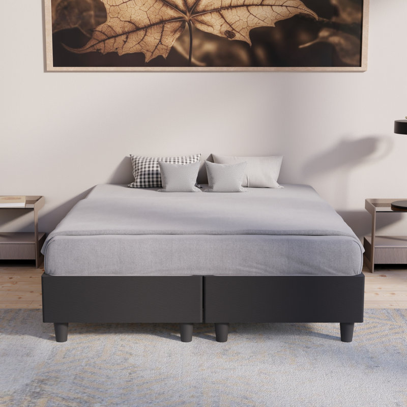 Sommier tapissier pliable en bois de 8 po avec pieds pour le soutien du matelas, structure robuste, entièrement assemblé, pas besoin de base de lit, noir