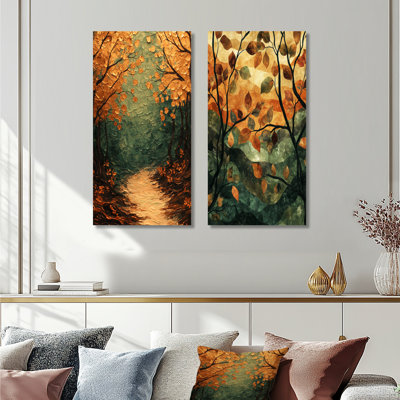 Feuilles de forêt brune, tranquillité I - Art mural floral, collection 2 panneaux