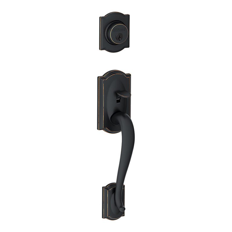 Camelot Exterior Portion Handleset with Single Cylinder Deadbolt (Interior Portion Sold Separately), Aged Bronze