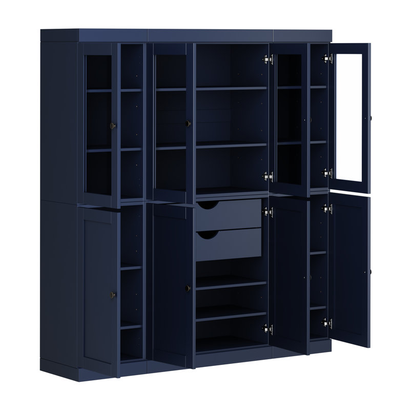 Vaisselier 100% en bois massif Palace Imports de 65 po avec verre transparent, portes Shaker, 2 tiroirs et tablettes réglables