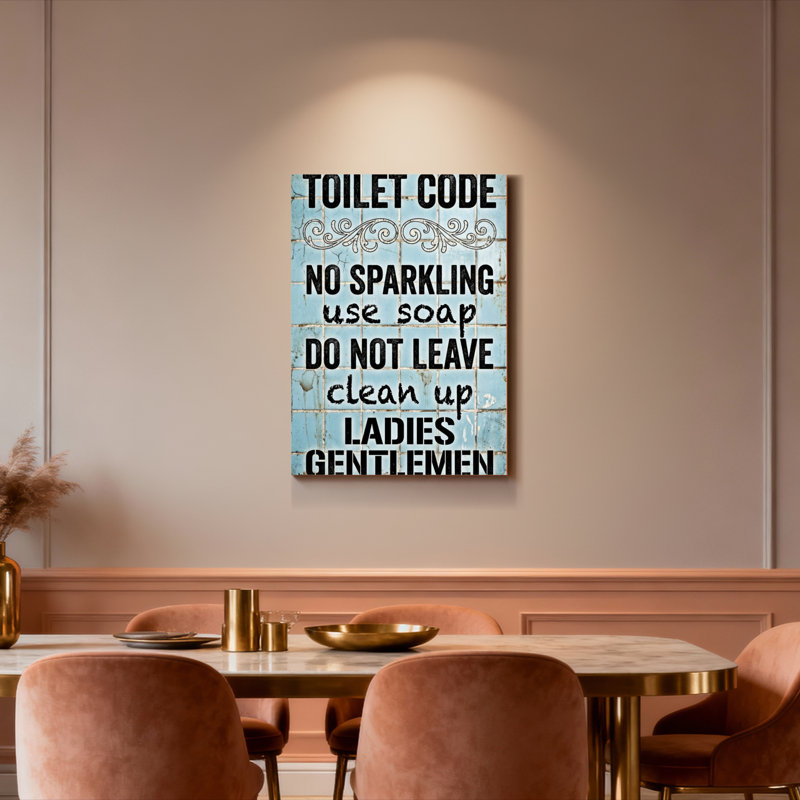 Tableau mural en toile de style carrelage vintage « Code des toilettes » pour la décoration de la salle de bain