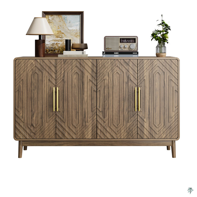 Sideboard Buffet Cabinet With Storage ,Carved 4 Door Sideboard,Multifunctional Accent Cabinet With Adjustable Layer Board For Living Room, Entryway, Hallway, Office, Kitchen and Dining Room