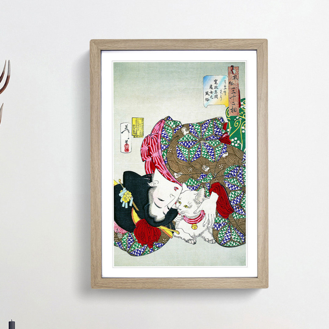Playing with the Cat by Tsukioka Yoshitoshi - Picture Frame Painting Print
