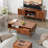Fluted Coffee Table With Storage, Mid Century Dining Table With Drawer And Solid Wood Legs, Small Coffee Tables For Living Room, Walnut