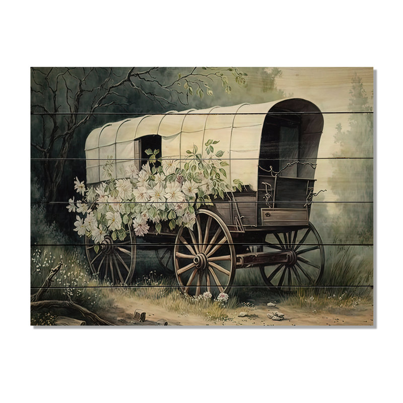 Flower Old Cottage Caravan I - impression sur bois sans cadre, H 12 po x l 20 po x P 1 po