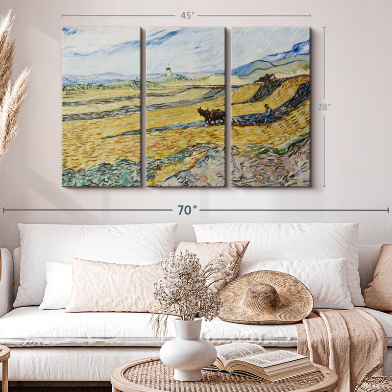 «Enclosed Field With Plowman», 3 pièces, H 28 po x l 45 po