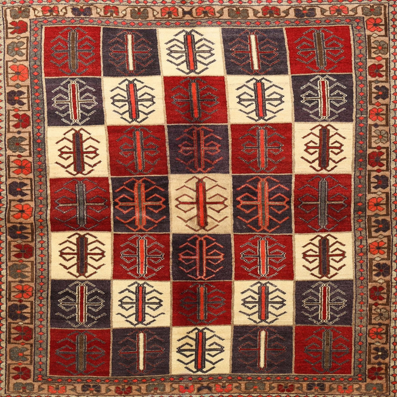 Tapis rouge à motif sud-ouest, Carré 6 pi