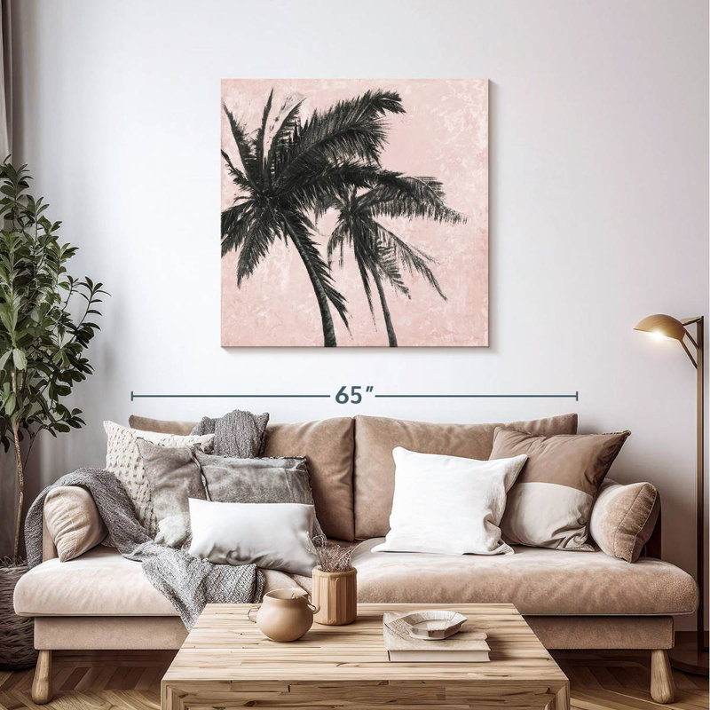 Harnek, palmier gris sur fond rose I, H 39 po x l 39 po