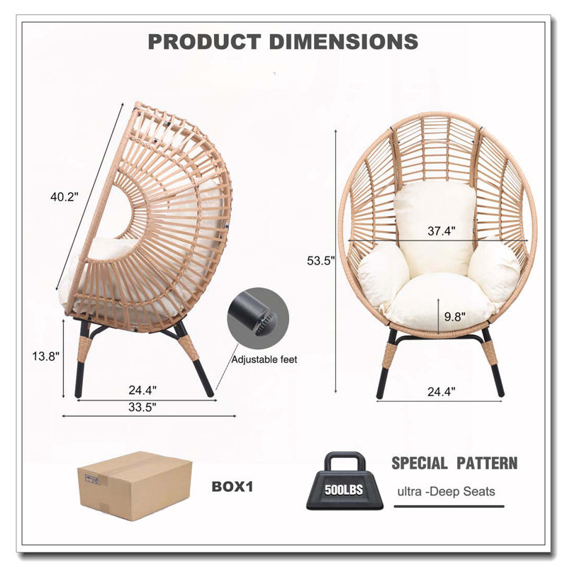 Fauteuil de patio en osier PE, Beige, Naturel