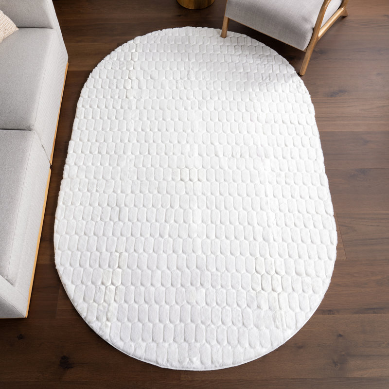 Nia SuperiorWash Tile Faux Rabbit Machine Washable Area Rug, Oval 5' x 7'6"