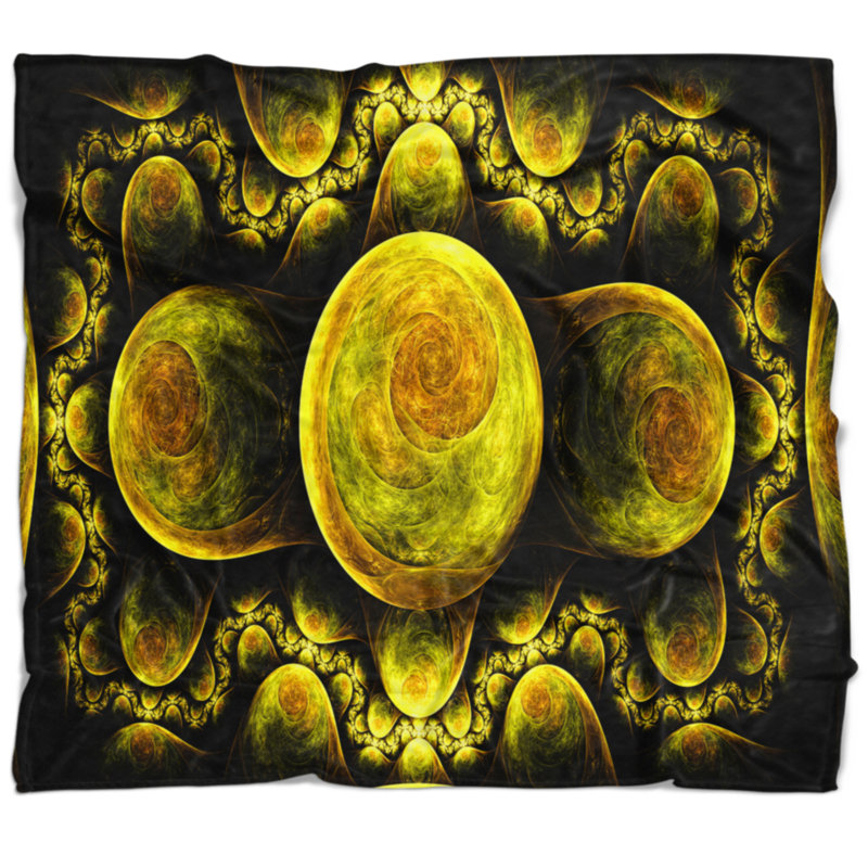  Couverture abstraite fractale exotique, L 59 po x L 71 po, Jaune / noir