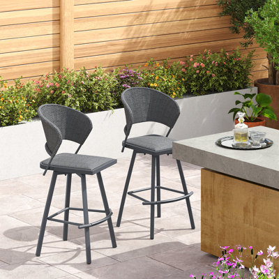 Shell Shape High Back Rattan Swivel Bar Chairs