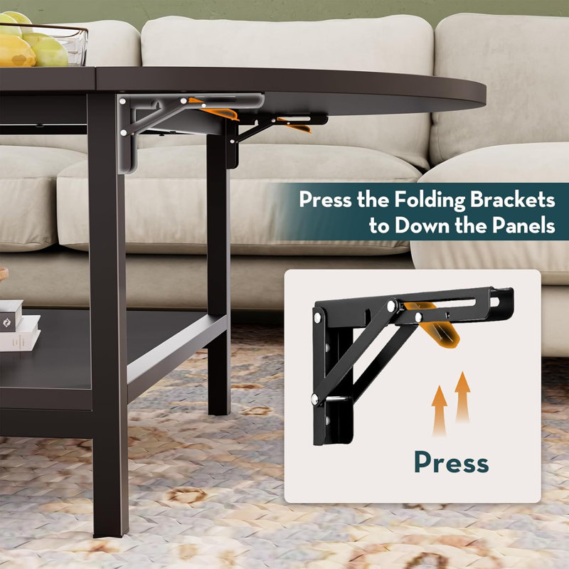 Black Extendable Coffee Table with Storage and Metal Legs
