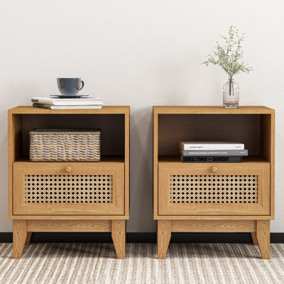 Kunkle Wood Rattan Nightstand(Set of 2)