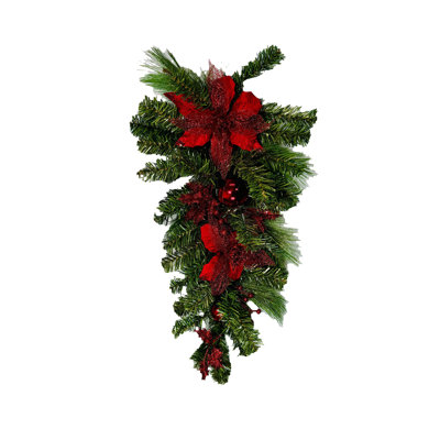 Poinsettias et ornements en forme de pin rouge mélangé 30 po