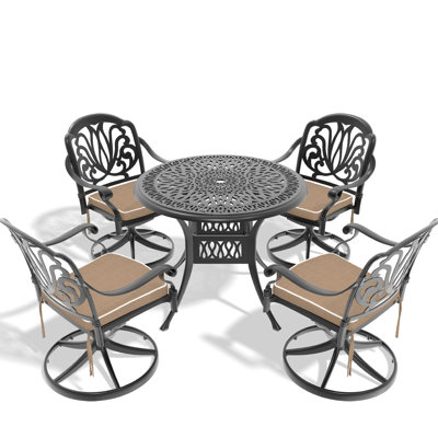 All-Weather 5 Dining : 4 Swivel Chairs & 35.43" Round Aluminum Table, Black, Weather Resistance, Corrosion Comfy Seats, 350Lbs Seat Capacity, 160Lbs Table Cushions Included, Straightforward Setup