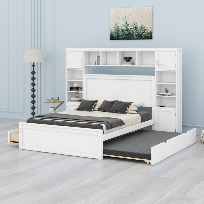 Lit en bois avec armoire, Blanc