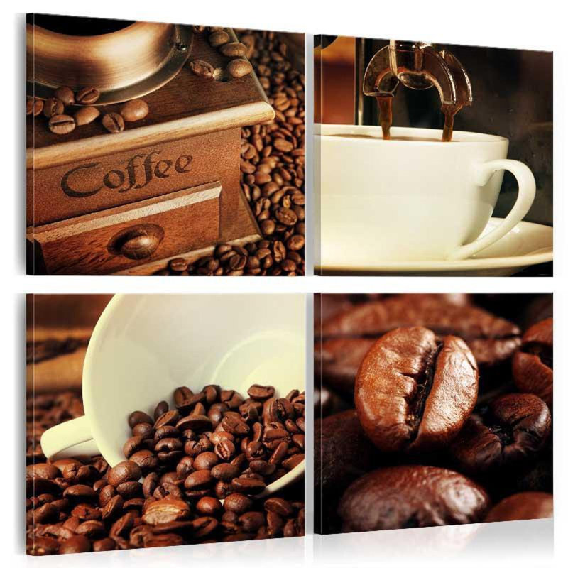 Dégustation de café sur toile, 4 pièces, H 16 po x l 16 po x P 0,7 po