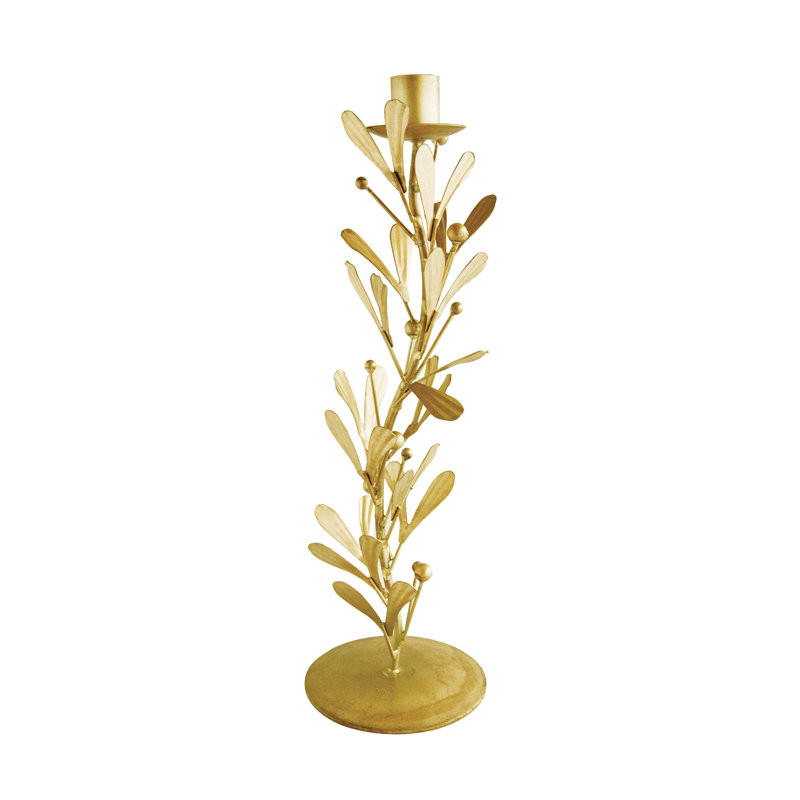 Tall Metal Taper Candleholder With Leaves And Berries, 10" H x 4" W x 4" D