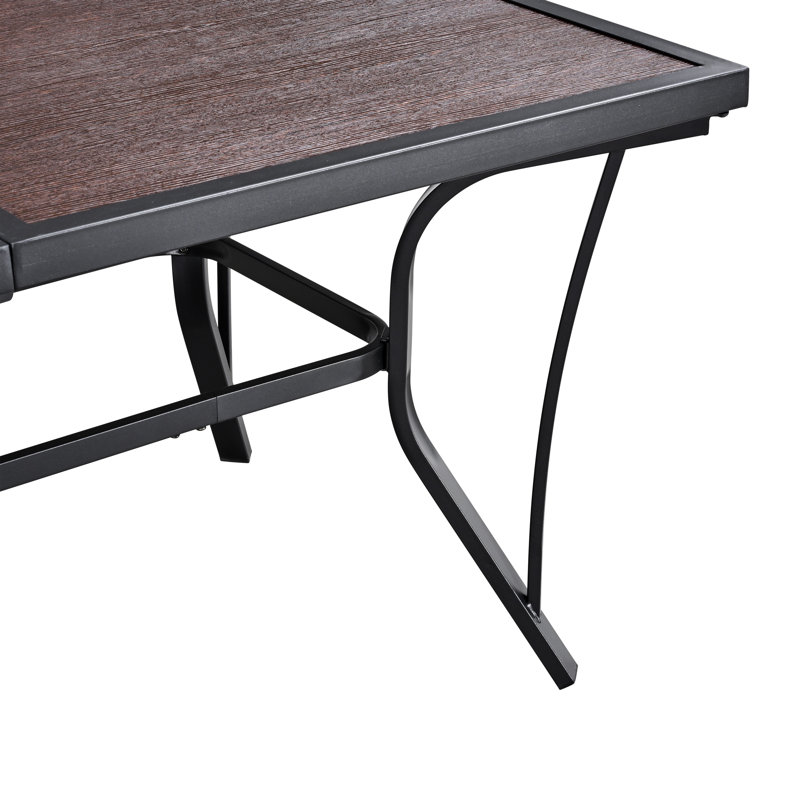Outdoor Foldable Dining Table With Black Powder-Coated Steel Frame And Woodgrain Aluminum-Plastic Top