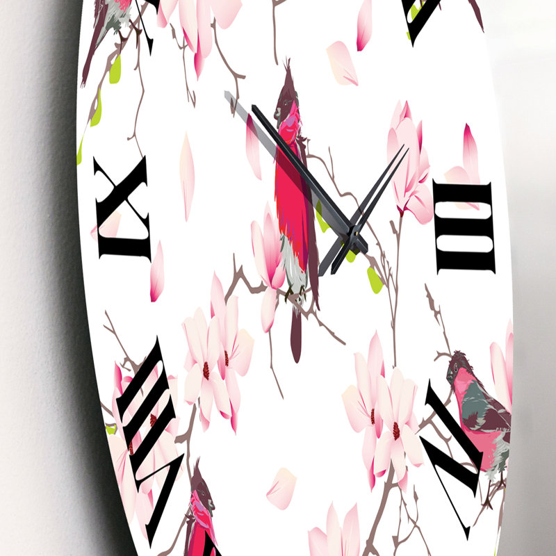 Red Bullfinches on Magnolia Tree Wall Clock, Small