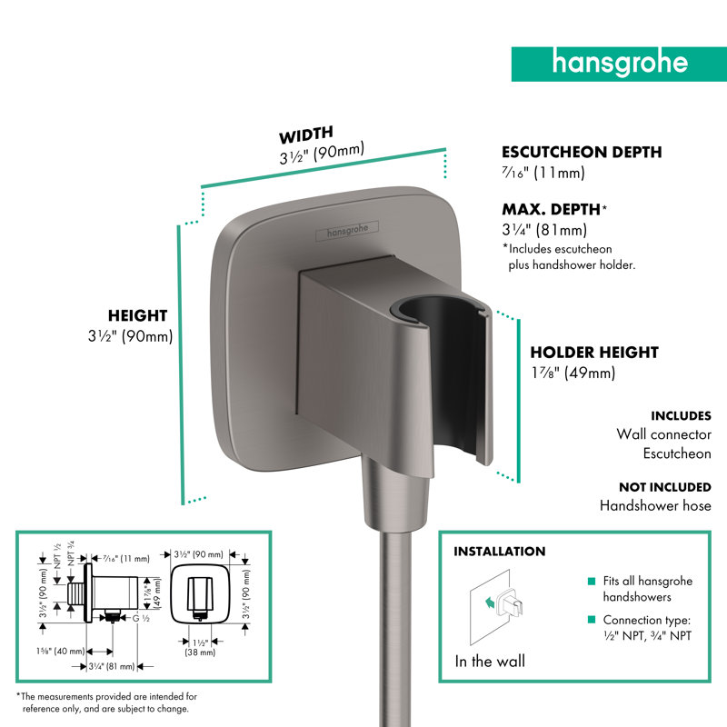 Prise murale avec douchette hansgrohe FixFit Q, Chrome poli noir