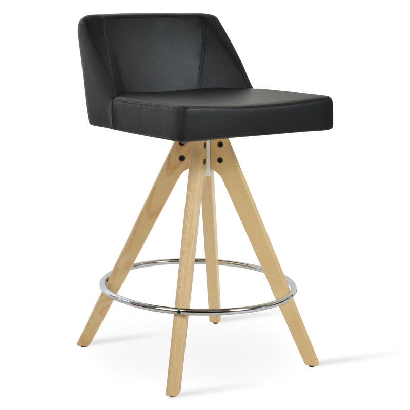Tabouret pivotant en bois Prisma, Noir, Tabouret de comptoir (siège d'une hauteur de 25,5, Noyer