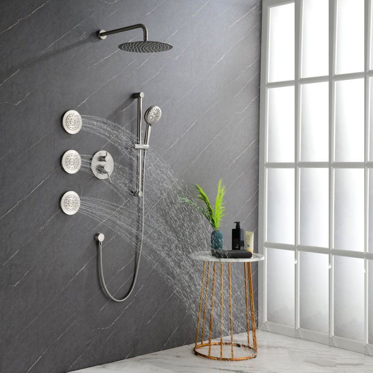 Collections Etc Handheld Shower Head Holder with Wall-Mount and Extra-Long  Hose - Offers 5 Water Pressure Settings for Spa-Quality Shower, Silver 
