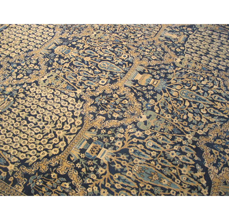 Superb Navy Background Color With Botanical Pattern Antique Indian Lahore Rug