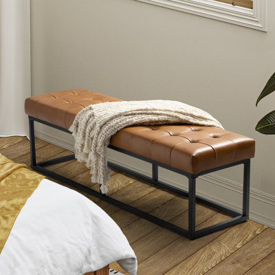 Cassella 60'' W Genuine Leather Bench with Tufted Design