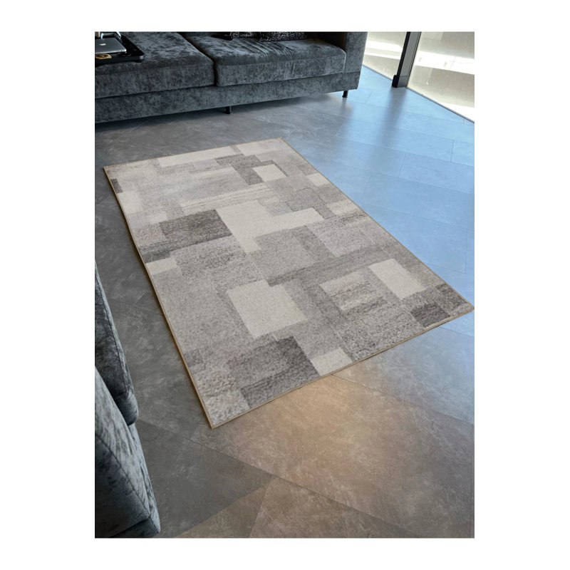 Gray Beige Themed Abstract Patterned Creative Modern Decorative Carpet, Rectangle 5' x 9'11"