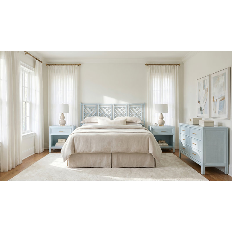 Chippendale Headboard, King, Light Blue