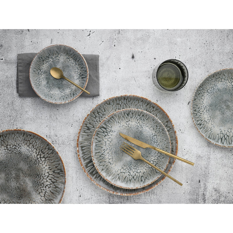 Uno Volcano, 12 Piece Dinnerware Set, Service for 4, Cream/Silver/Grey