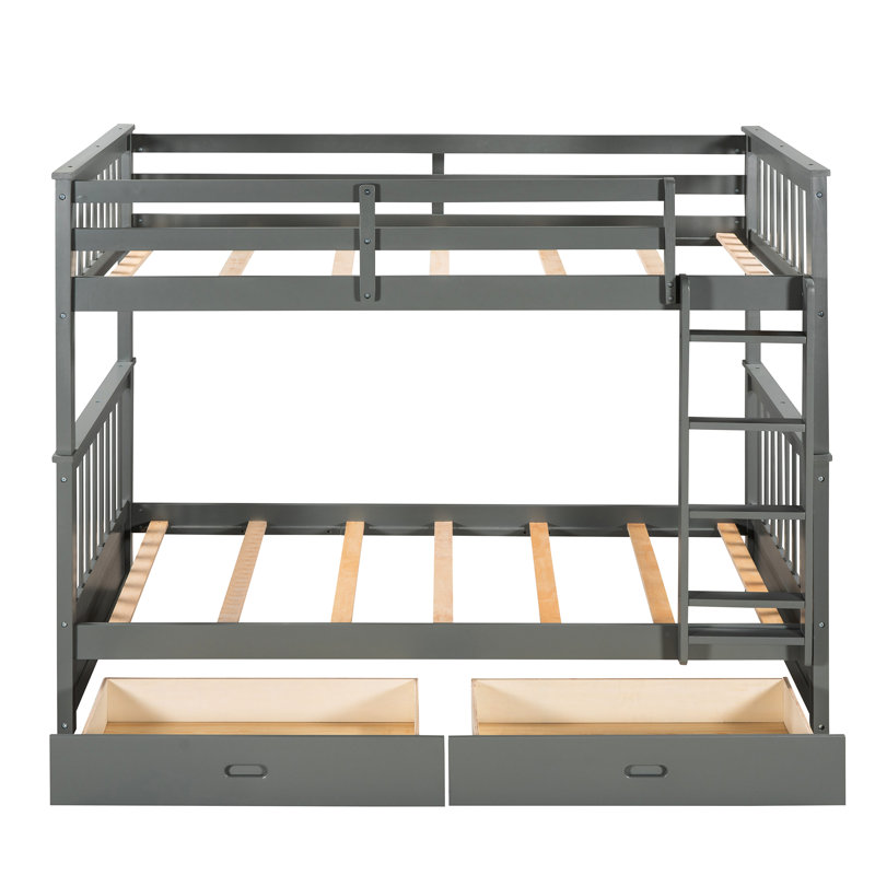Lit superposé Twintwin en gris avec échelles et rangement - Pratique pour l'espace de la chambre à coucher Deux tiroirs pour un sommeil confortable