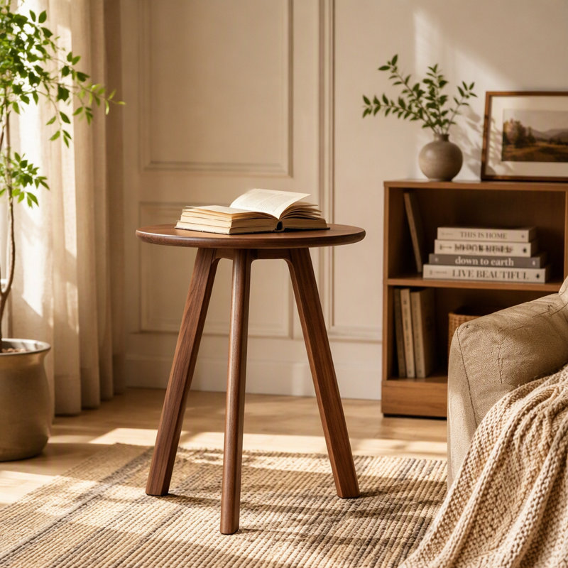Table d'appoint ronde, table de bout en bois massif à 3 pieds, petite table d'appoint moderne pour le salon, table de chevet compacte pour les petits espaces