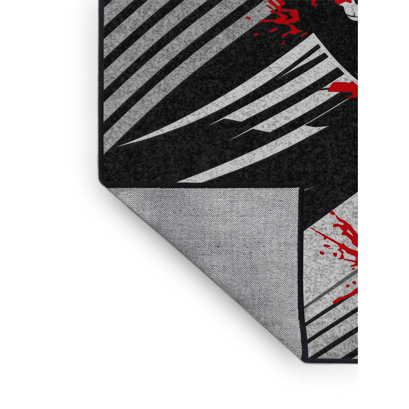 Machine Washable Hambrook Taekwondo Kick Sleek & Chic Modern Arc Rug in Black – Black Binding, 7x9