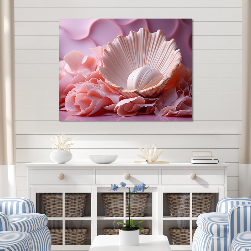 Romantisme, coquillages II sur toile, H 12 po x l 20 po x P 1 po, Toile tendue