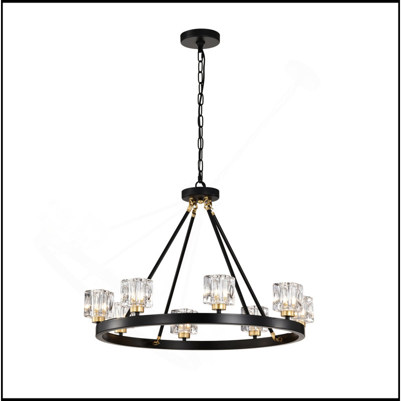 Noir mat + lustre en roue de chariot de style lustre en cristal de style campagnard pour salon