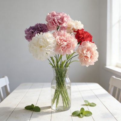 6 œillets artificiels avec fleurs, fausses fleurs avec verdure, pour un arrangement de vase, décoration de table de bureau à domicile, centres de mariage, cadeau de Saint-Valentin