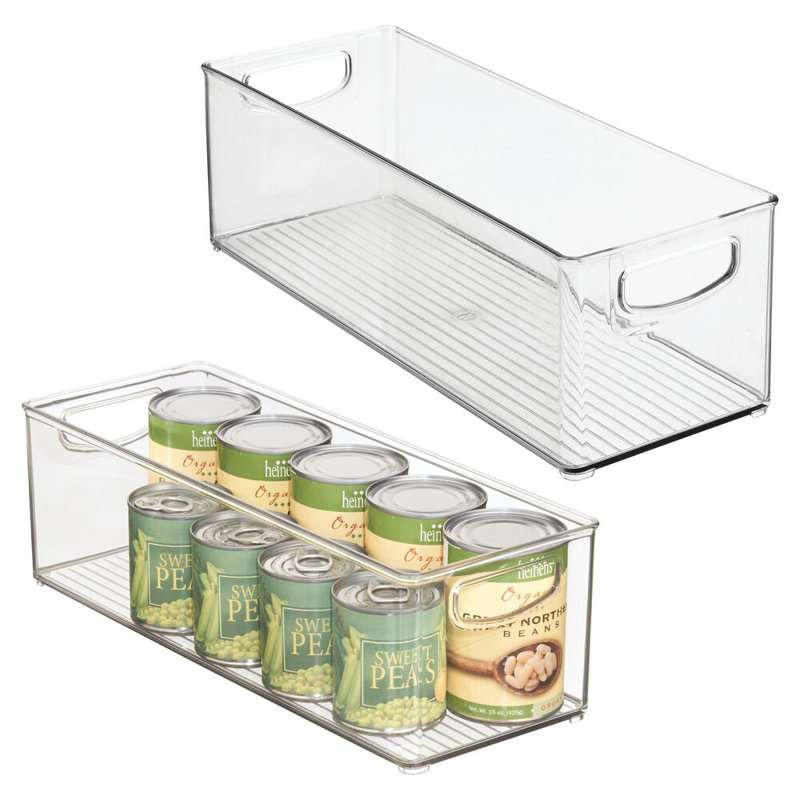 iDesign Plastic Stackable Pantry Bin - Storage Bin with Handles for Cabinets or Fridge - Set of 2 - Clear