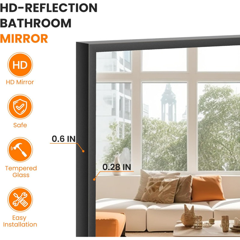 Bathroom Vanity Mirror For Wall, 2 Pack 36" X 24" Metal Framed Rectangular Bathroom Wall Mirror For Over Sink, HD Shatterproof Glass, Hangs Horizontally Or Vertically